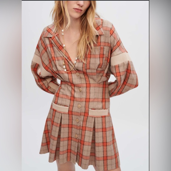 Maje Dresses & Skirts - Maje Paris Plaid Shirt Dress – Pleated Wool-Blend Look – Size 36